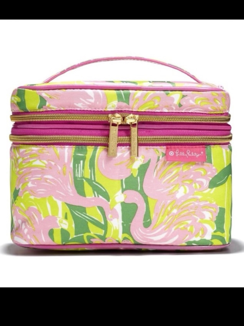 Lilly Pulitzer Pink & Lime Flamingo Train Case Cosmetic Bag